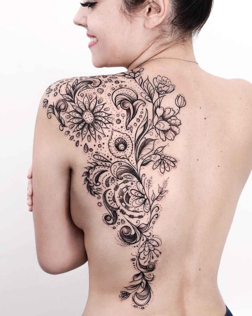 Semi-Back Tattoo Designs for Women